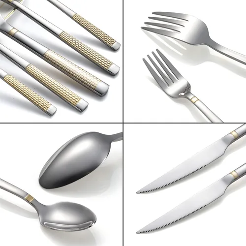Vista 3 de Juego de cubiertos de acero inoxidable de 20 piezas para 4 utensilios de cocina, incluye tenedores, cucharas, cuchillos para el hogar, restaurante