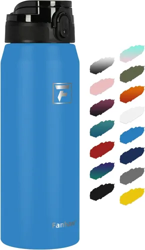 Vista 47 de Fanhaw Botella de agua térmica para llevar, apta lavavajillas, de 20 onzas, acero inoxidable, doble pared, reutilizable, a prueba de fugas y sudor