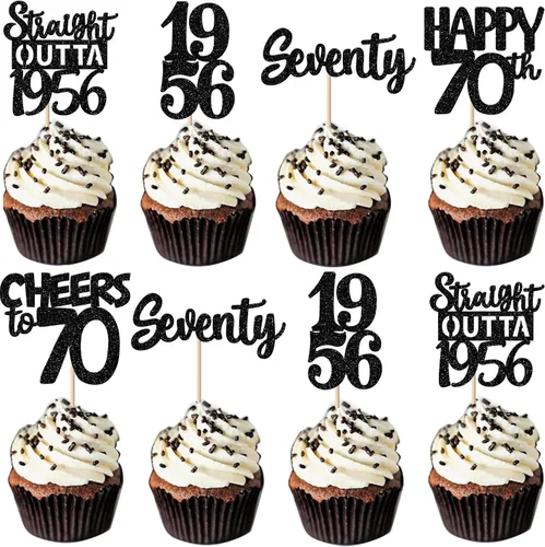 Vista 69 de 30 piezas negras para cupcakes de 10.º cumpleaños con purpurina Ten Happy 10 Straight Outta 2016 para saludos a 10 años 10 cumpleaños, boda Negro
