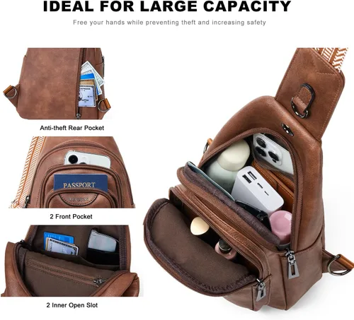 Vista 4 de Riñonera cruzada antirrobo de 10L para mujeres y hombres, riñonera cruzada antirrobo, bolsa para cinturón, monedero, regalos para mujeres, piel