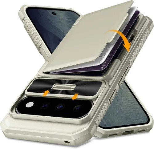 Vista 32 de CENMASO - Funda para Google Pixel 9 Pro XL con tarjetero (4 tarjetas), funda deslizante para cámara y función atril, bloqueo RFID, protección
