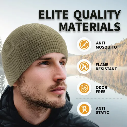 Vista 2 de 2 Pack Grid Fleece Beanie Watch Cap Waffle Beanie Tactical Army Military Skull Cap, All Weather Beanie