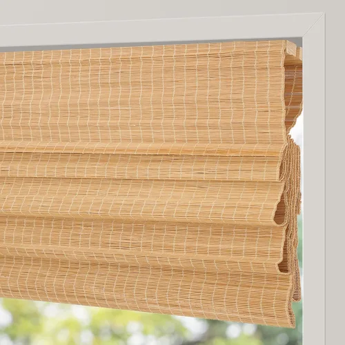 Vista 13 de Persianas Romanas de Bambú Sin Cordón con Oscurecimiento Total, Persianas Enrollables de Madera con Filtrado de Luz y Protección UV con Cenefa de 6