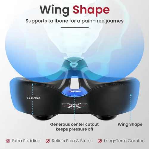 Vista 5 de X WING Asiento de bicicleta cómodo para hombres y mujeres con innovador concepto de 5 zonas - Sillín de bicicleta con alas con espuma viscoelástica