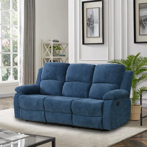 Vista 8 de Juego de muebles de sala de estar, juego de sofá reclinable de cuero, sofá reclinable y sofá biplaza, juego de sofá de cuero beige, juego de muebles