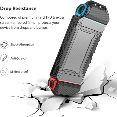 Vista 5 de Switch OLED - Funda protectora acoplable para Nintendo Switch OLED modelo 2021, cómoda con ranuras para tarjetas de juego y correa de mano, 1