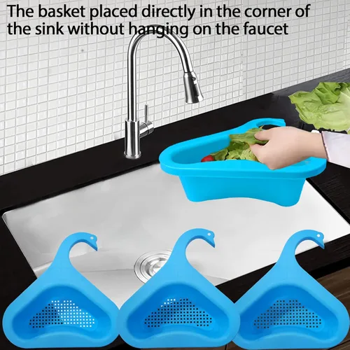 Vista 6 de Cesta de drenaje para fregadero de cocina, cesta de drenaje de cisne para fregadero de cocina, estante escurridor multifuncional triangular, filtro