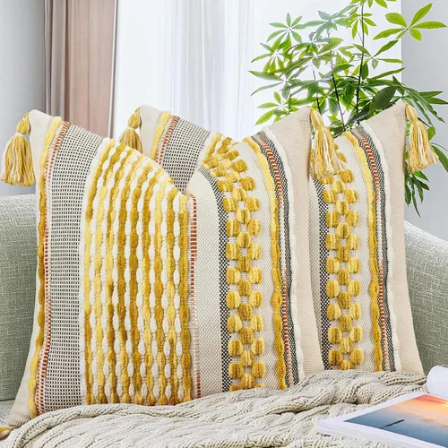 Vista 33 de AmHoo - Fundas de almohada de 18 x 18 pulgadas con borlas, fundas de almohada decorativas tejidas con textura de chenilla estilo boho para sofá