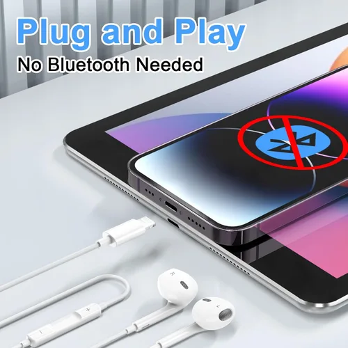 Vista 2 de Auriculares para iPhone, sin Bluetooth, auriculares con cable Plug and Play compatibles con iPhone 14/13/12/11 Pro Max/Xs Max/XR/X/7/8 Plus y más