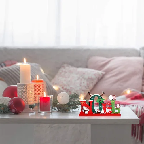 Vista 2 de Blulu 3 decoraciones de mesa de madera de Navidad, letrero de madera, centro de mesa, adorno de cascanueces de Papá Noel para Navidad, día de nieve