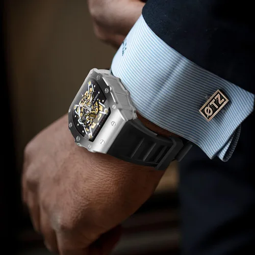 Vista 2 de Reloj mecánico automático para hombre, cronógrafo de lujo, resistente al agua, con esqueleto hueco, reloj de pulsera para hombre, correa