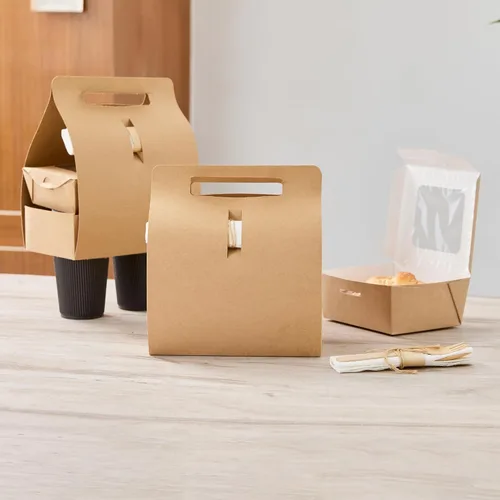 Vista 14 de Restaurantware Bio Tek - Loncheras de papel de 8.75 x 4.25 x 8 pulgadas con asas, 100 recipientes desechables de papel kraft para alimentos