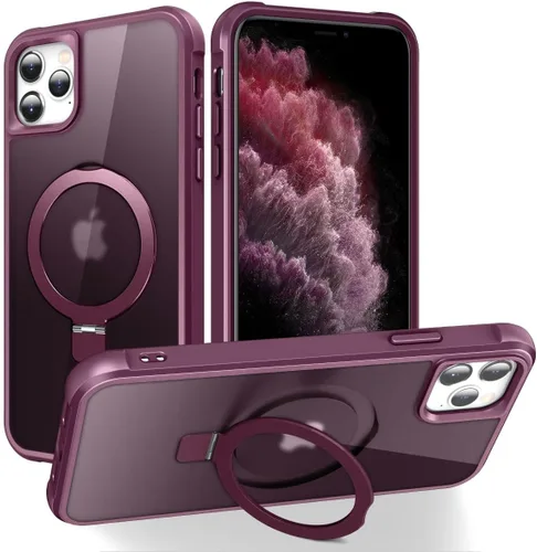 Vista 112 de CHAOFEnG Funda magnética compatible con iPhone 11 con soporte, prueba de caídas de grado militar, compatible con imán, anillo translúcido, parte