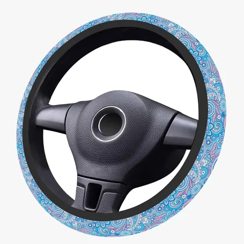 Vista 3 de Funda para volante con patrón bohemio azul, funda protectora para volante con estampado lindo, ultradelgada, transpirable, antideslizante
