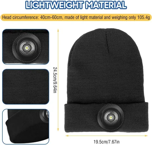 Vista 5 de iodoo Gorro LED 2023 con luz desmontable, unisex, recargable por USB, manos libres, 4 LED, gorro de invierno de punto con luz nocturna, linterna