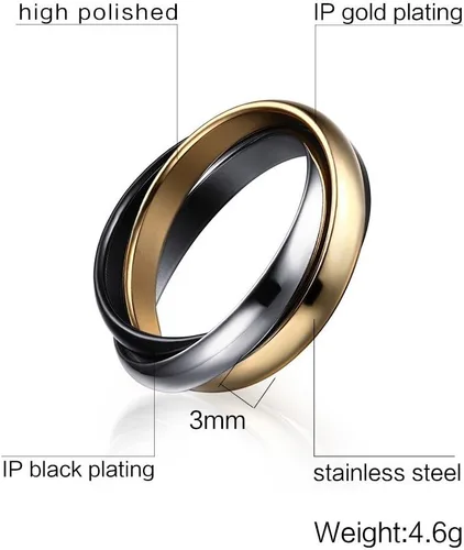 Vista 2 de VNOX Anillo de acero inoxidable para mujer, tricolor, entrelazado, para boda, compromiso