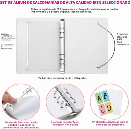 Vista 5 de SUNEZLGO Álbum de pegatinas reutilizable con 100 hojas, libro de colección con bolsillos, A5