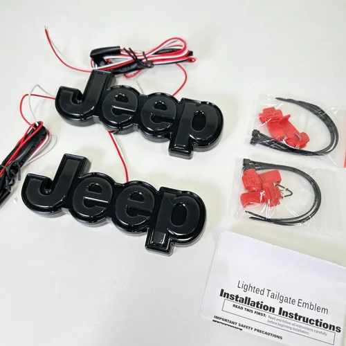 Vista 4 de AUTOGEM Jeep - Emblema de guardabarros iluminado LED, cara plateada, carcasa negra, juego de 2 piezas