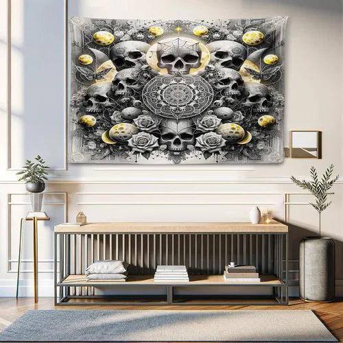 Vista 171 de Ambesonne Tapiz bohemio, diseño floral de bruja, luna y mariposa con adornos de mandala, decoración de tela para colgar en la pared para dormitorio