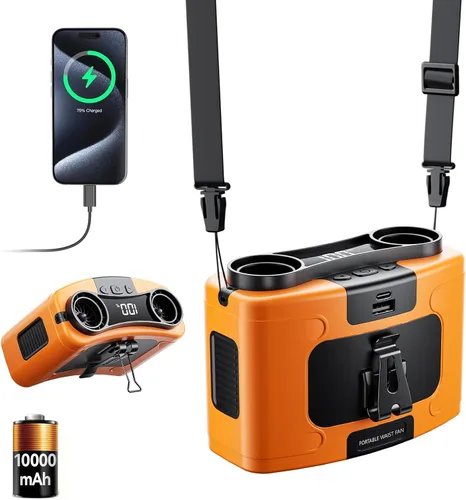 Vista 15 de Astaowl ventilador de cintura personal de 12000 mAh, clip recargable USB para la cintura para trabajar, 10 velocidades y 23H de enfriamiento