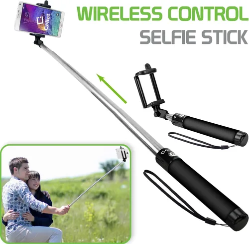 Vista 2 de Cellet Selfie Stick extensible ajustable, para todos los teléfonos inteligentes, iPhone, Samsung Galaxy, Google Pixel, Go Pro y cámaras, color negro