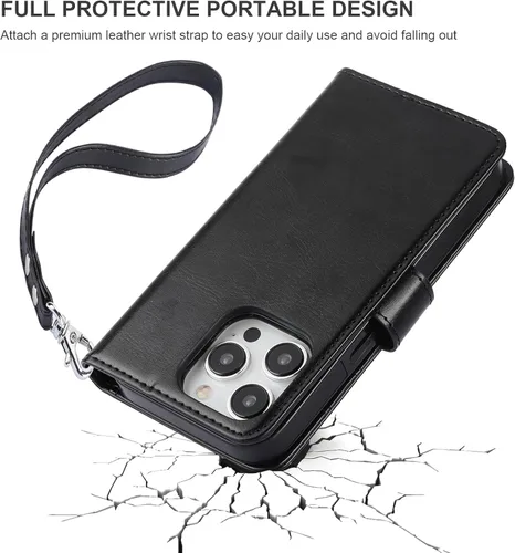 Vista 7 de Bocasal Funda tipo cartera desmontable para iPhone 15 Pro con bloqueo RFID, ranuras para tarjetas, soporte de cuero PU premium magnético con soporte