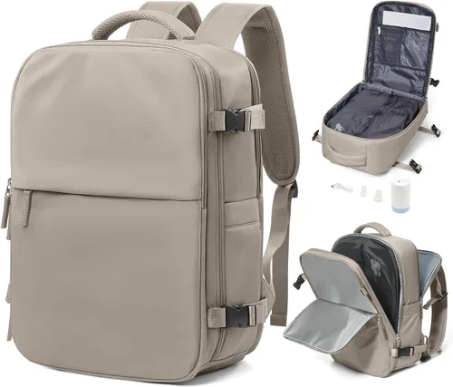Vista 19 de Mochila de viaje grande al vacío con bomba,Mochilas para laptop para mujeres y hombres,Mochila de transporte,Bolsa de viaje para artículos Beige
