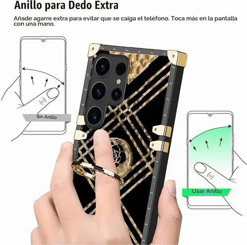 Vista 3 de Funda para S23 Ultra, Galaxy S23 Ultra para mujer, funda a prueba de golpes, TPU retro, elegante, clásica, borde de lujo, protección completa
