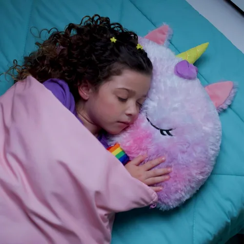 Vista 7 de Happy Nappers: Saco de dormir con almohada y bolsa para dormir: Mediano - Unicornio arcoíris - 54 x 20 pulgadas, personaje de animal de peluche