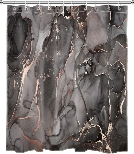 Vista 2 de LB Grey Marble Shower Curtain Decor, Modern Luxury Abstract Pink and Black Marble Textured Shower Curtain for Bathroom 60X72 inch Polyester Fabric