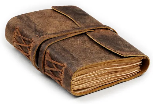 Vista 9 de LEATHER VILLAGE Diario encuadernado en cuero, negro, 7 x 5 pulgadas, 220 páginas, diario vintage de papel en blanco para escribir, dibujar, cuaderno