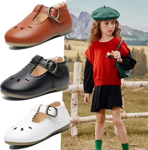 Vista 2 de DADAWEN - Zapatos de correa de vestir planos para niña, clásicos, para usar con el uniforme escolar