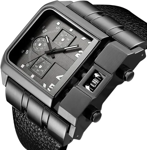 Vista 4 de Reginald Hip Hop 53MM Men's Large Face Square Watch, Red Negro
