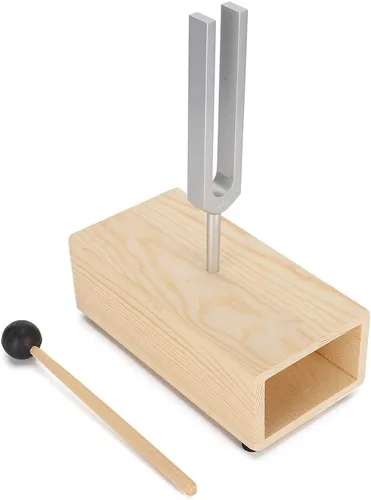 Vista 8 de Diapasón, martillo de diapasón, diapasón de afinación 440Hz, herramientas de percusión, martillo de madera, herramienta de sonido. Estante
