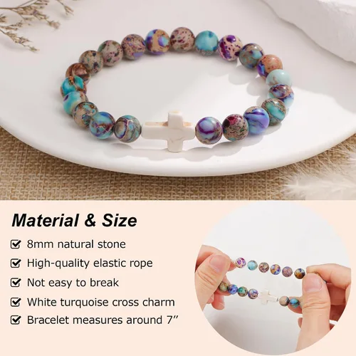 Vista 3 de JoycuFF Pulseras de cruz para mujer, joyería cristiana católica religiosa de fe religiosa de Pascua, joyería cristiana católica significativa