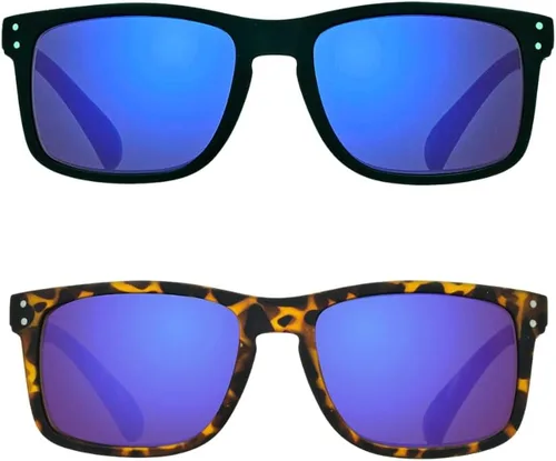 Vista 10 de proSPORT Lentes de sol de lectura para lectores con montura de cuerno con lentes de espejo azul para hombres y mujeres, no bifocales