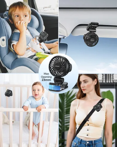Vista 5 de AMACOOL Mini ventilador de bebé con clip para carriola portadora
