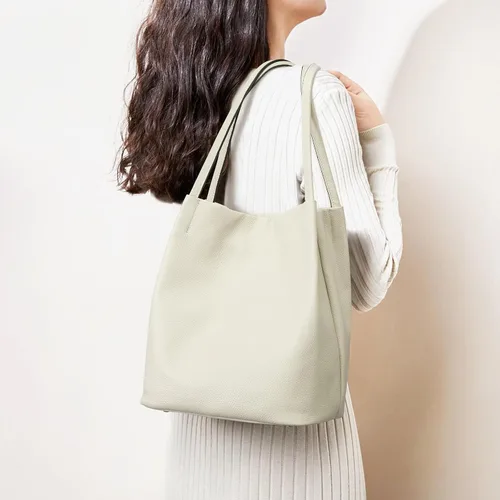 Vista 2 de Kattee Bolso de hombro de cuero genuino suave para mujer con cierre magnético superior
