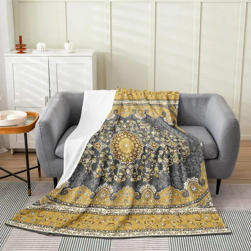 Vista 25 de Erosebridal Manta Bohemia de Tiro 40x50 Pulgadas, Retro Azul Amarillo Degradado Rojo Floral Bohemio Tribal de Vellón, Vintage Antiguo Enrejado