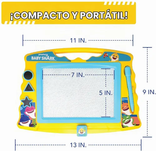 Vista 3 de Lollipop Baby Shark - Pizarra de dibujo magnética con lápiz capacitivo y 3 sellos, para niños o niñas (azul).