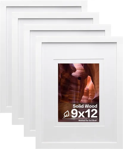 Vista 45 de Egofine - Juego de 4 portarretratos A4 de madera maciza y cubierta de plexiglás de 4 x 6/6 x 8 pulgadas con paspartú o A4 sin paspartú, para mesa