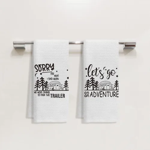 Vista 2 de Voatok Let's Go On an Adventure Happy Camper - Toalla de baño para campamento, regalo inspirador para campistas, juego de 4 toallas decorativas
