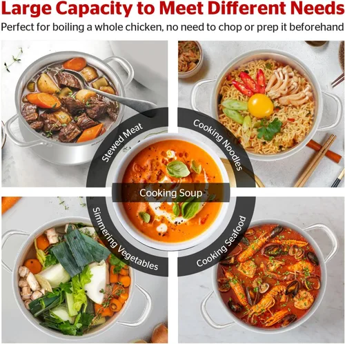 Vista 5 de Sunhouse: Olla de acero inoxidable – 16 cuartos de galón – Tapa de vidrio templado, parte inferior de 3 capas, sopa, pasta-alimentos, hervir a fuego
