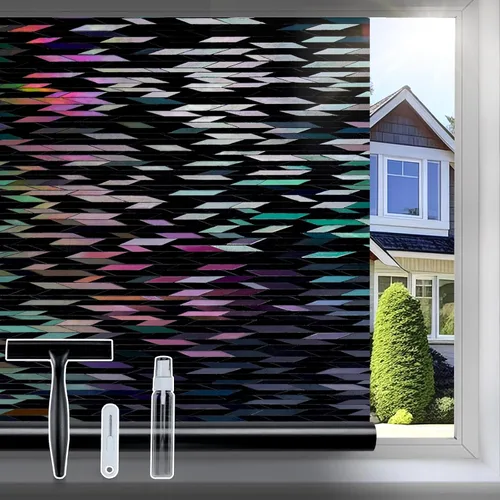 Vista 13 de rabbitgoo Película de privacidad para ventana con diseño de vidrio emplomado, película decorativa de arcoíris en mosaico, tinte estático removible