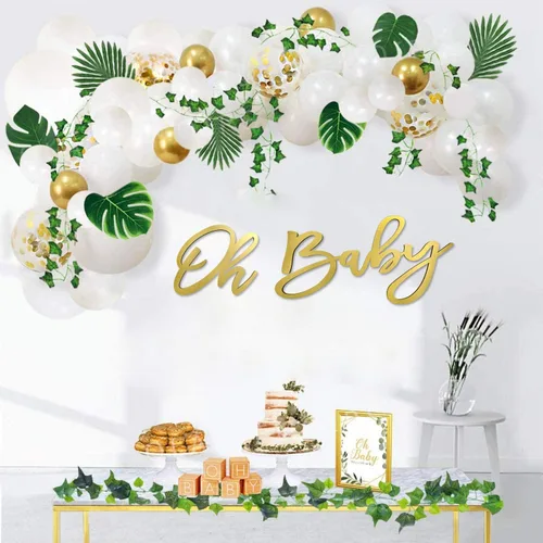 Vista 4 de Cartel de madera para baby shower con pintura dorada, pancarta perfecta para fiesta de baby shower, decoración de niños/niñas, telón de fondo