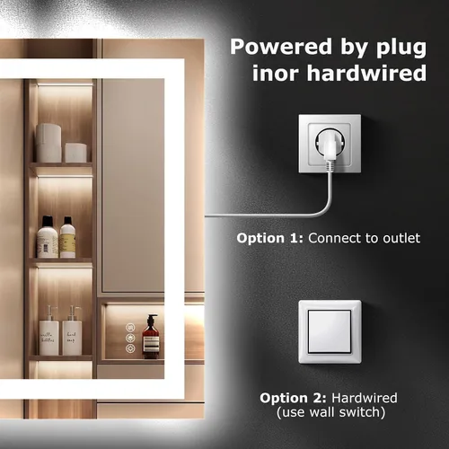 Vista 5 de Hivone - Espejo de baño LED de 24x30 pulgadas con luces, función antivaho, regulable, retroiluminado + iluminación frontal, espejo de tocador