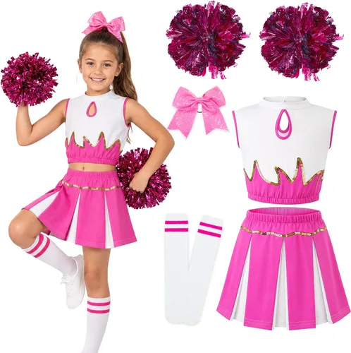 Vista 8 de lontakids Traje de animadora para niñas, 5 piezas, diseño de llama Rojo