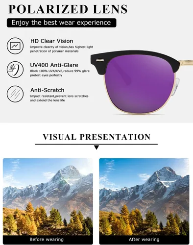 Vista 60 de AEVOGUE Gafas de sol polarizadas para mujeres y hombres semi marco retro gafas de sol AE0369