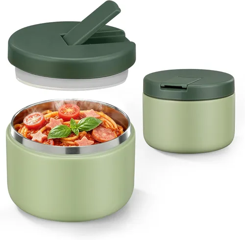Vista 23 de Pawtong Tarro de comida aislado al vacío de 12 onzas con tapa de hebilla, termo de sopa de boca ancha para comida caliente para niños, contenedor