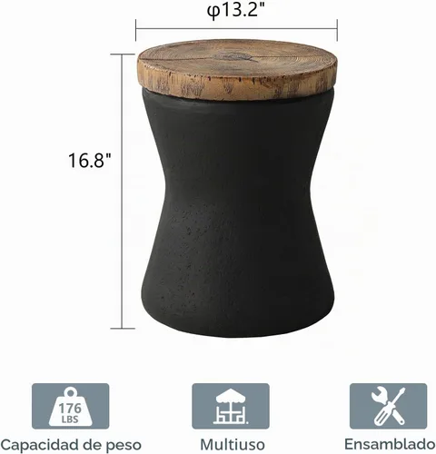 Vista 2 de COSIEST Mesa auxiliar para exteriores, mesa auxiliar de tambor, parte superior de madera sintética, base negra con tronco de árbol pintada a mano